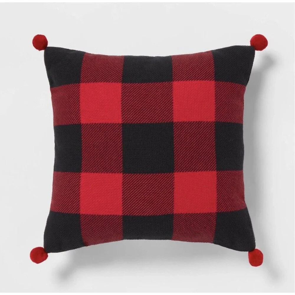 Buffalo Check Reversible Square Christmas Throw Pillow Pom Poms Wondershop Red